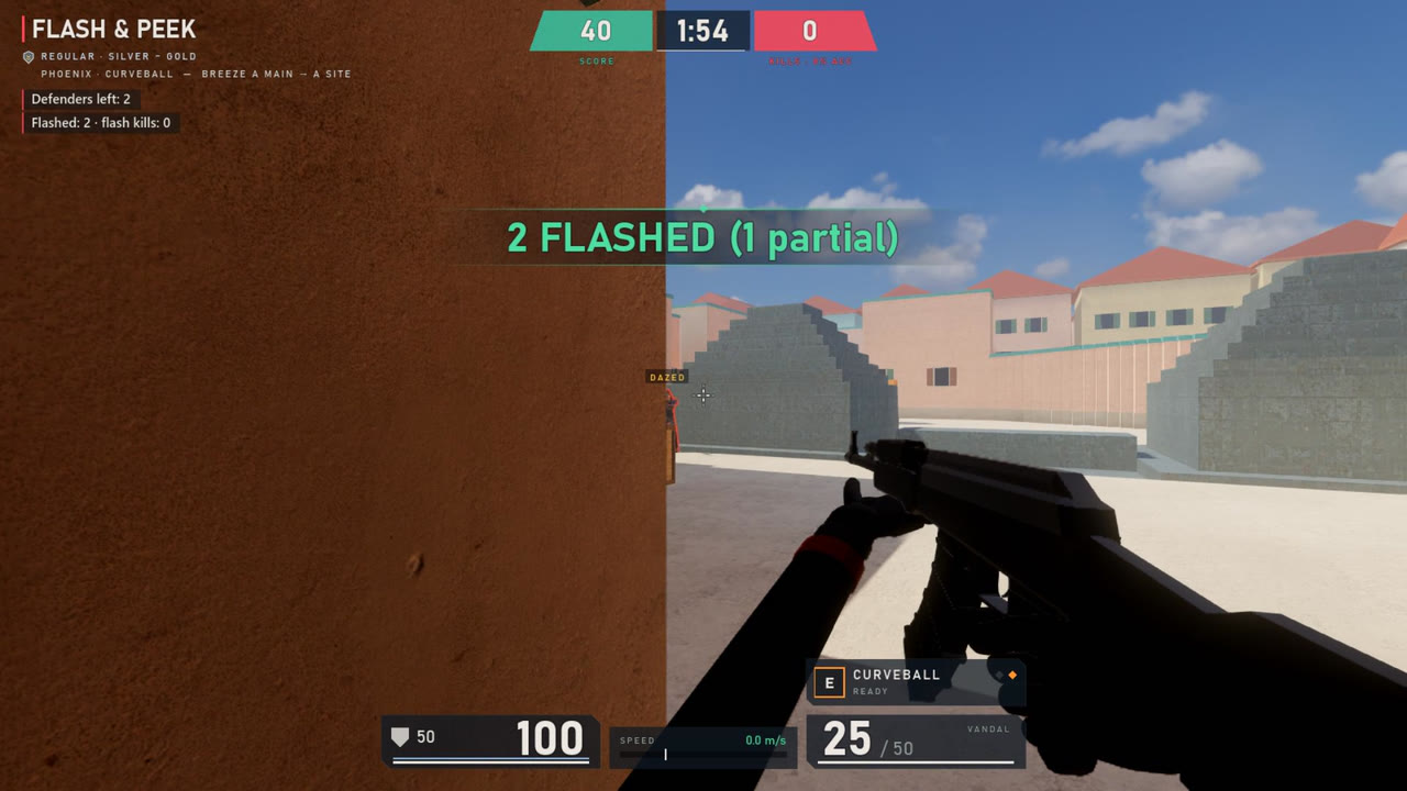 Flash & Peek: throwing a flash, then swinging onto blinded defenders.